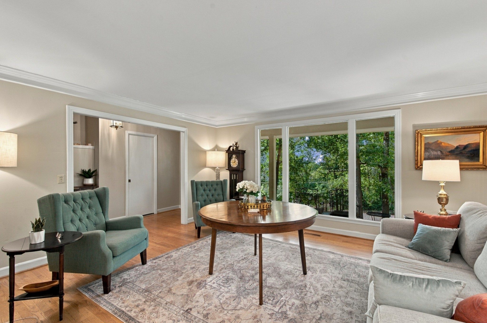 Living room with large windows at 5312 Lancelot Road, Brentwood TN