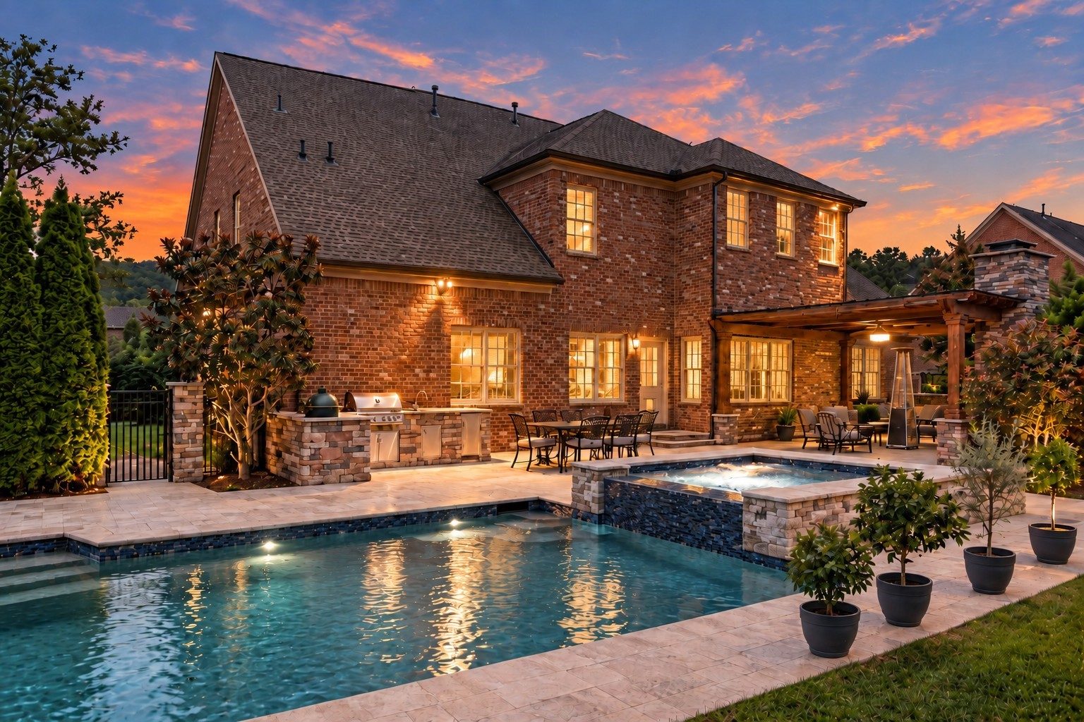 Heated saltwater pool and spa behind the home at 9405 Big Horn Ridge, Brentwood TN